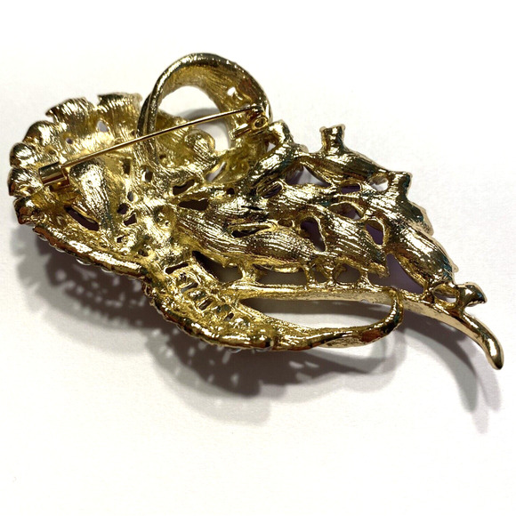 Runway Style Textured Gold Statement Brooch Covered in Light Purple Rhinestones - Picture 5 of 8